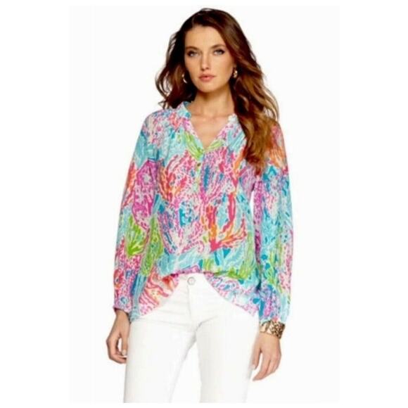 Lilly Pulitzer Elsa "Agua Let's Cha Cha" Holy Grail Silk Top - Picture 12 of 12